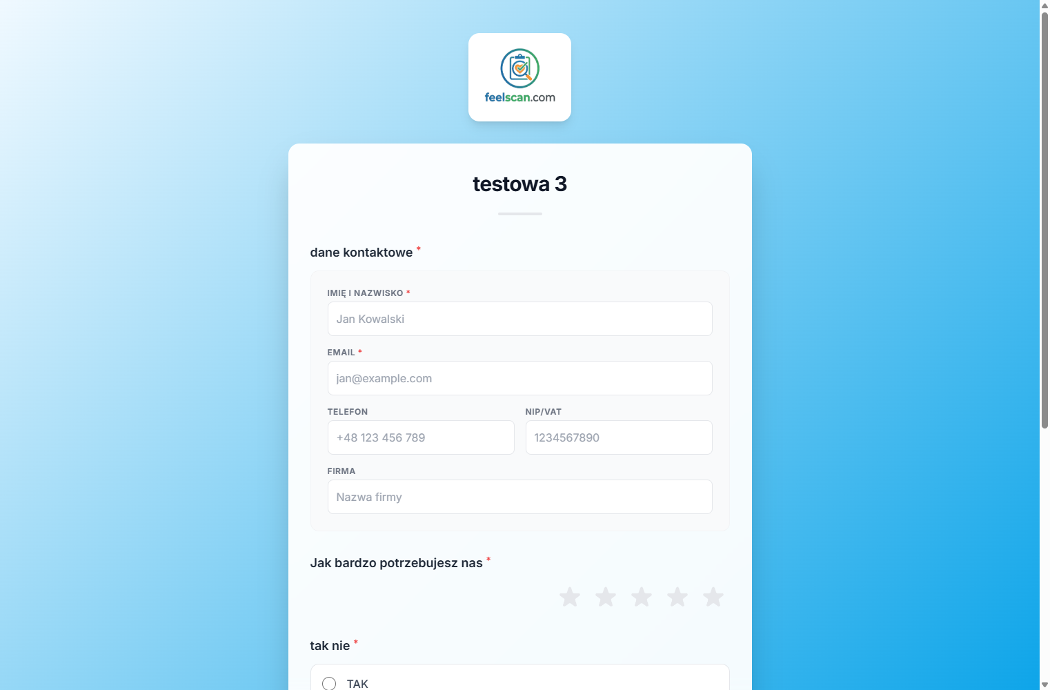 Widok ankiety po wypełnieniu