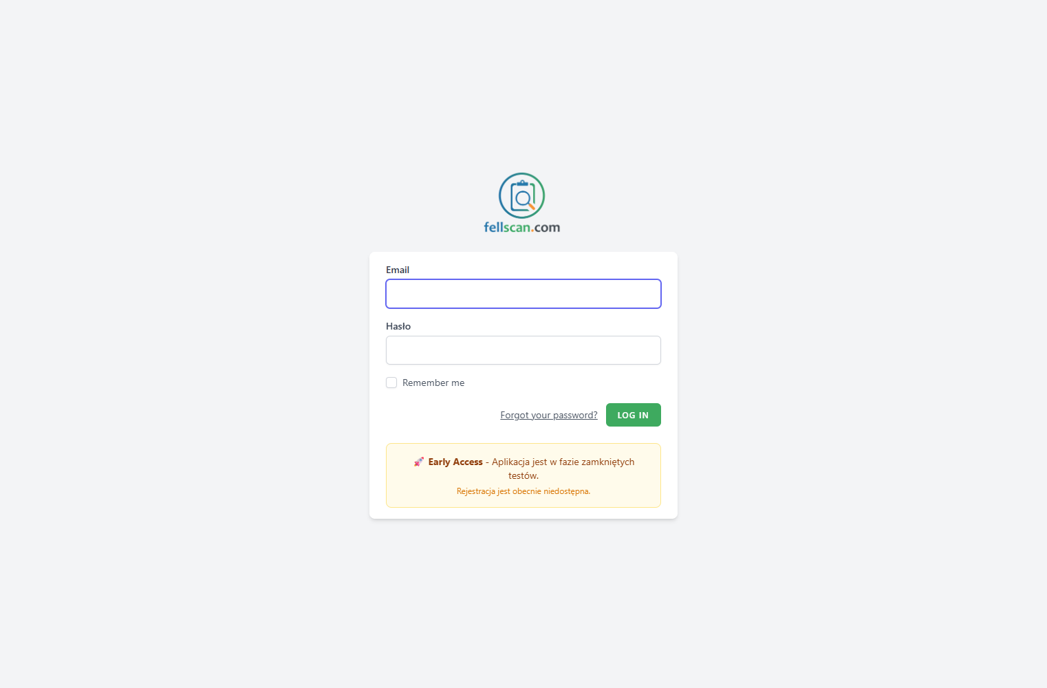 Ekran logowania FellScan