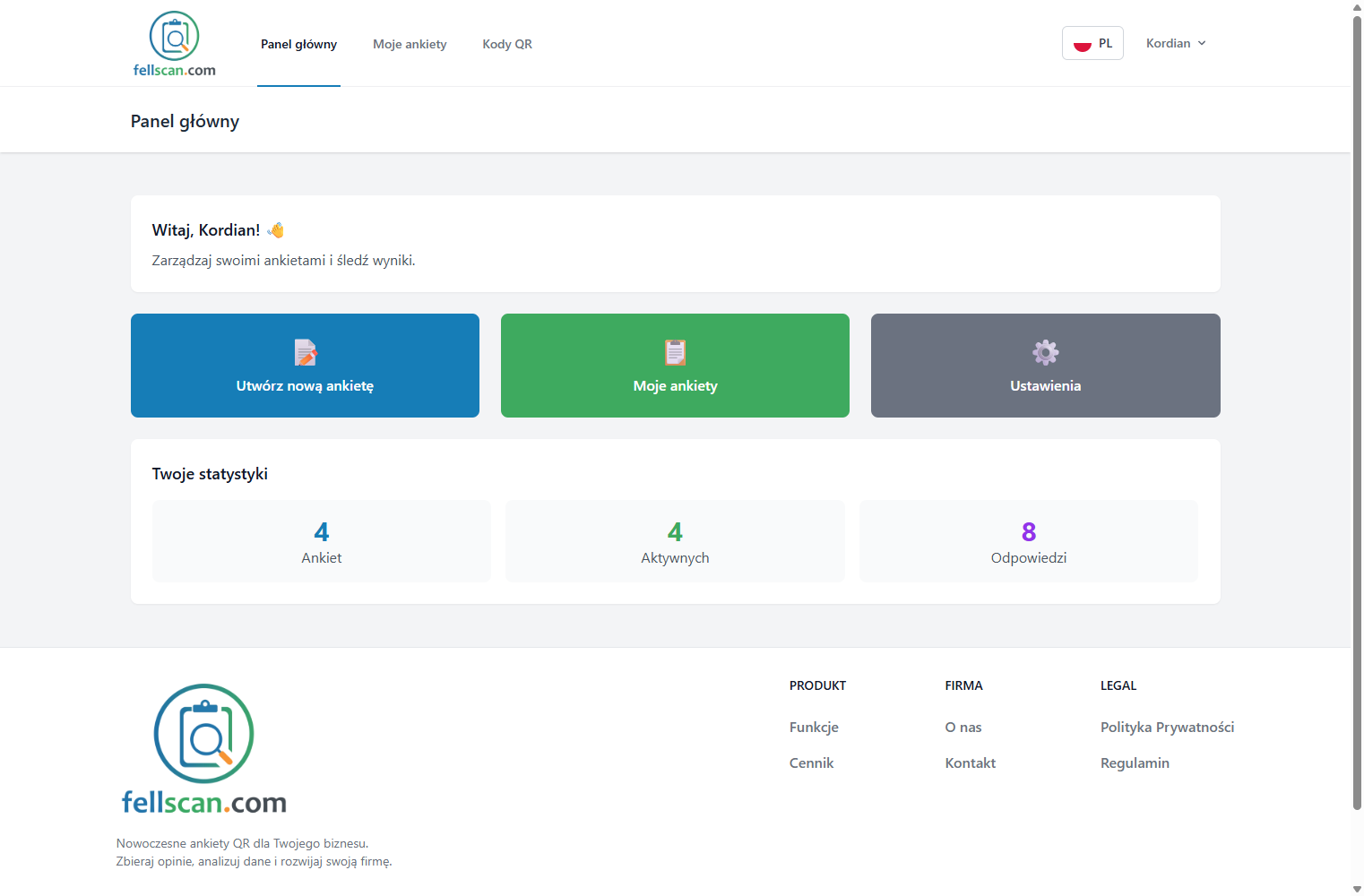 Panel główny FellScan