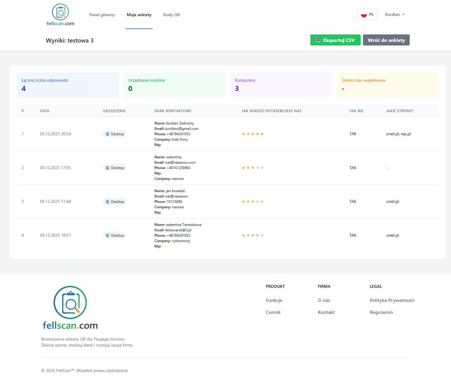 Przeglądanie odpowiedzi ankiety