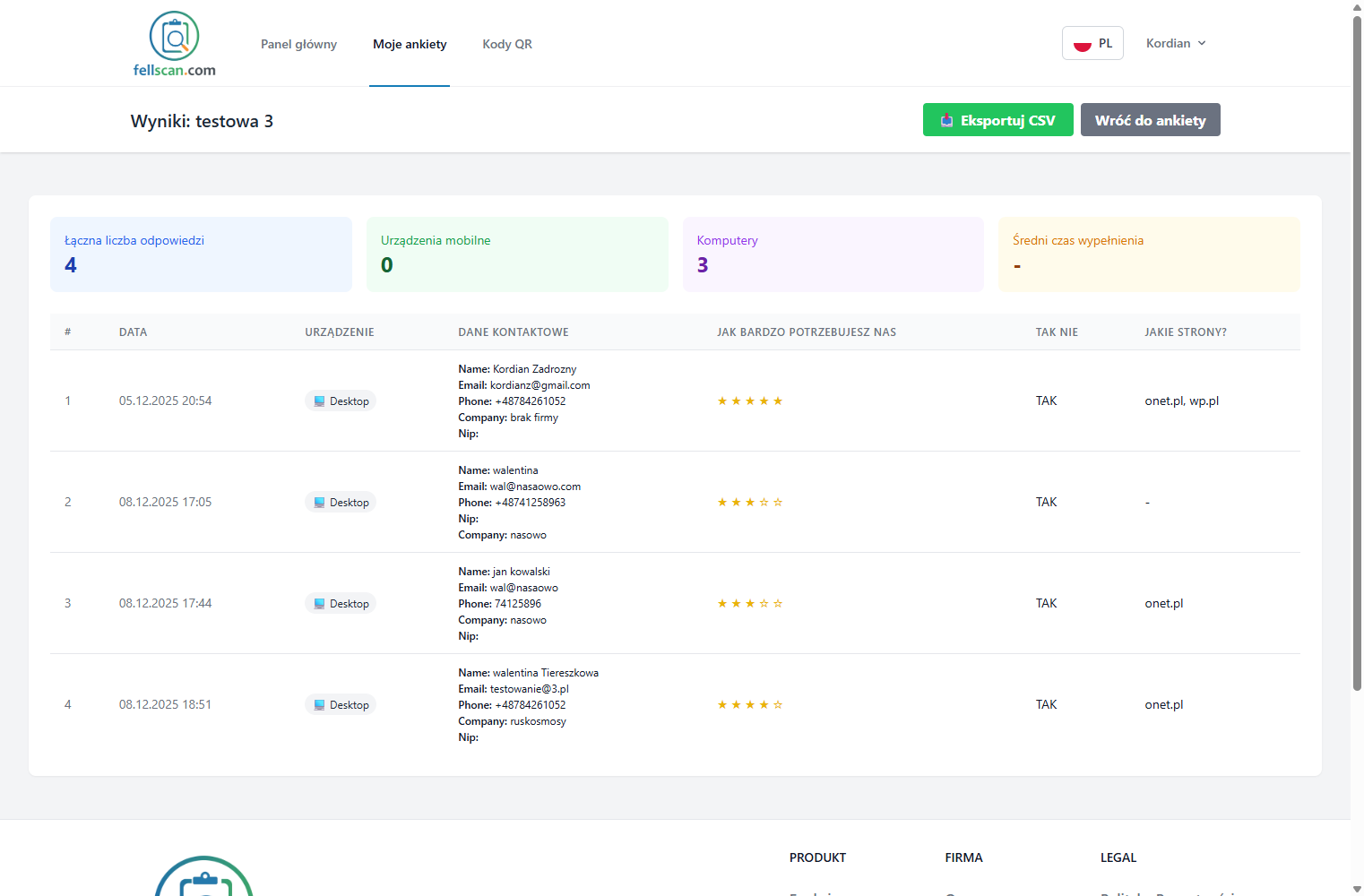 Eksport odpowiedzi do CSV
